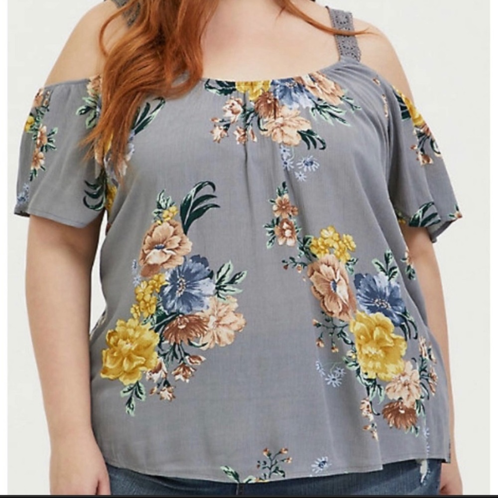 Torrid Floral Cold Shoulder Gauze Top